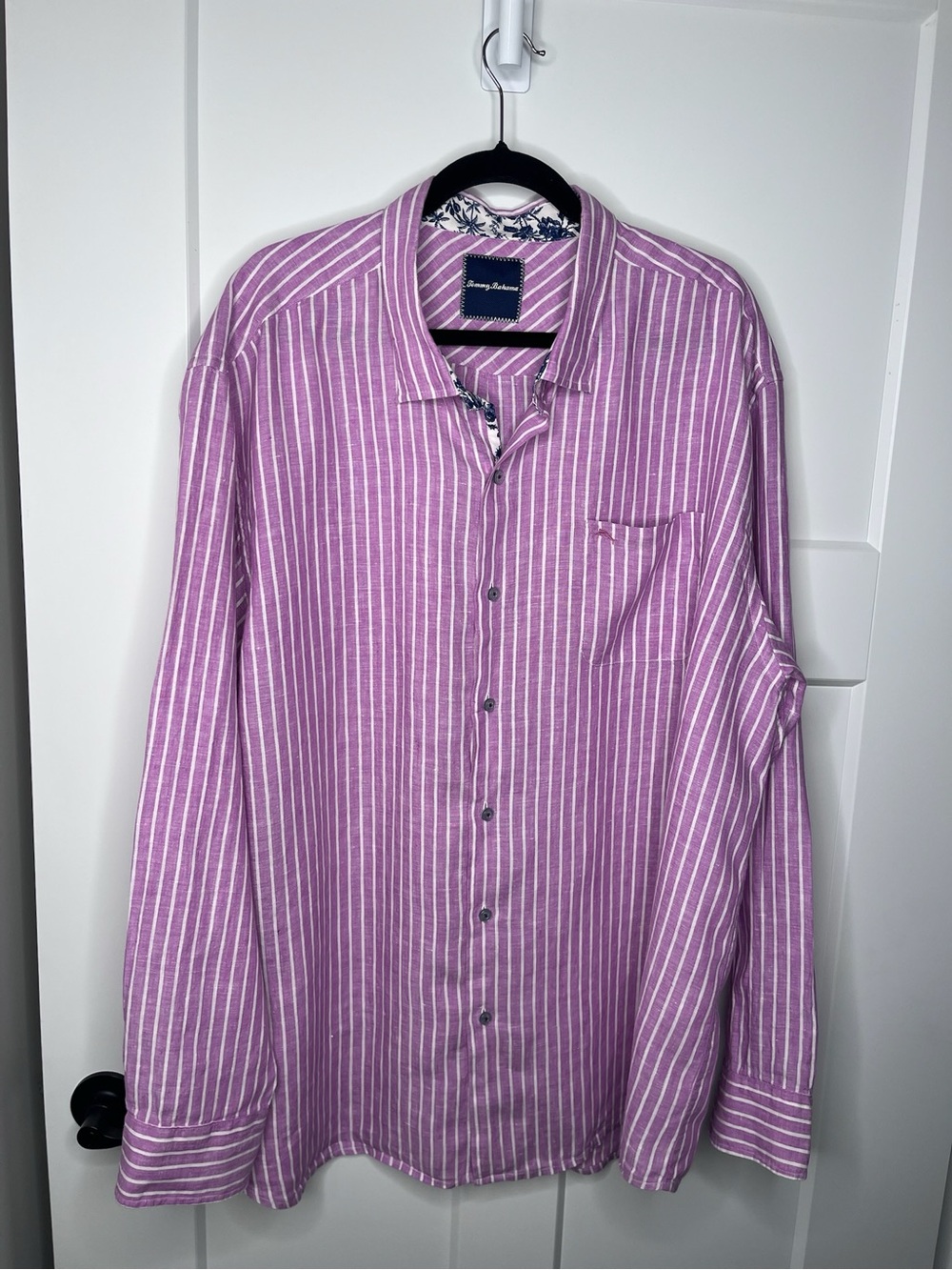 Tommy Bahama 100% Linen Lavender & White Striped Button-Down Shirt Men’s 3XL